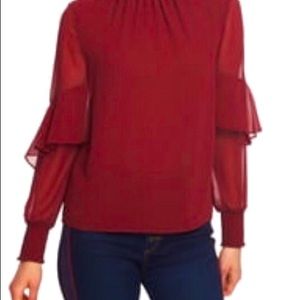 💚1. State smock neck chiffon shirt